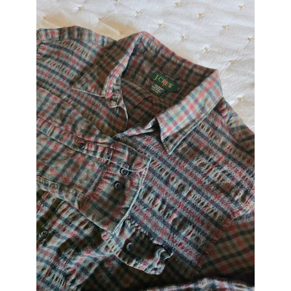 VTG J.Crew Mens Large Cotton Wool Blend Plaid Flannel Shirt Textured Button Down